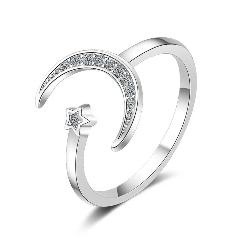 ♨️♨️ S925 Sterling Silver Moon & Star Diamond Ring